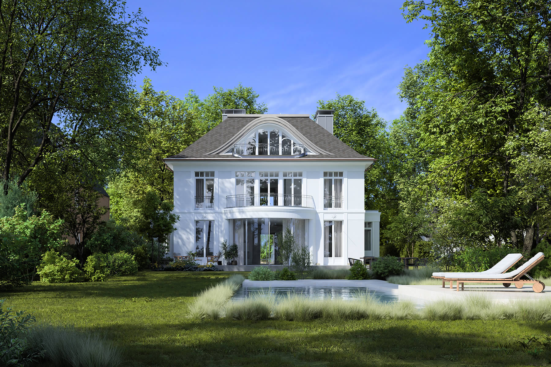 Moderne Villa mit großformatigen Fenstern