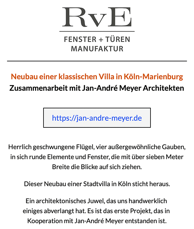 Newsletter Dezember 2023, Neubau einer klassischen Villa in Köln-Marienburg - Zusammenarbeit mit Jan-André Meyer Architekten«