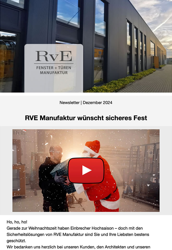 Newsletter Dezember 2024, RVE Manufaktur wünscht sicheres Fest